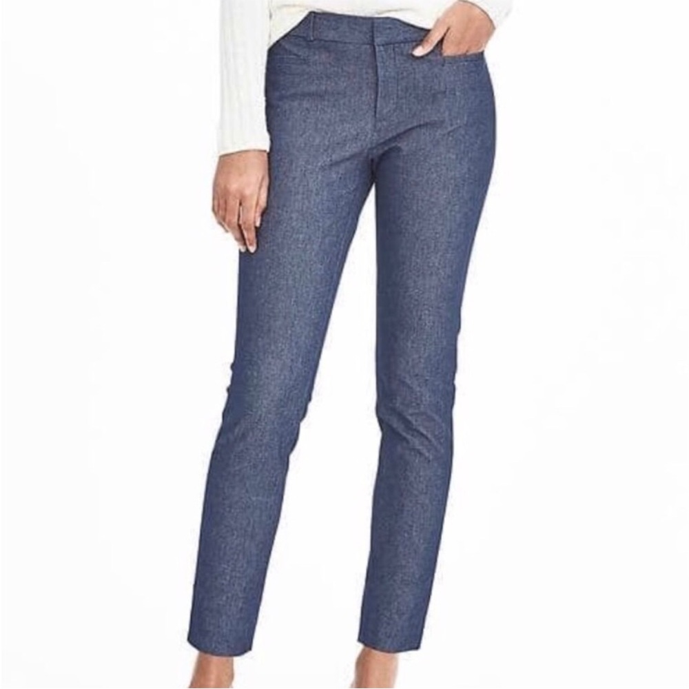 Banana Republic Sloan Texture Mid-Rise Pants in Blue Grey Cotton Viscose, 6